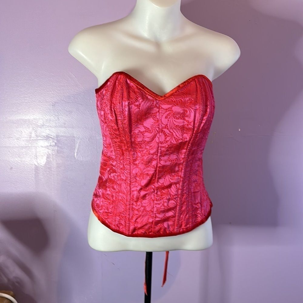 Shirley of Hollywood Pink Red Lace-Up Bustier Corset Small Lingerie Sexy Top